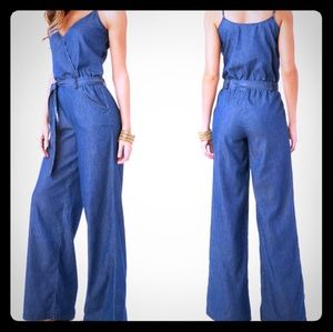 Size M denim 37 inch inseam wide leg romper